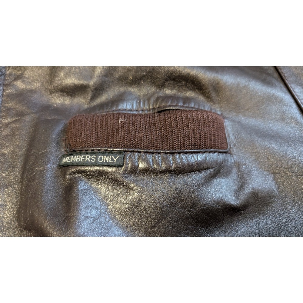 Members Only Black Leather Bomber Jacket with Brown Accents - Picture 3 of 11